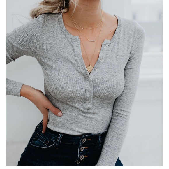 ribbed henley bodysuit